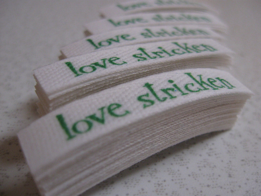 Custom (0.375 inch) pre-CUT - Printed Cotton Twill Ribbon Labels: Flat or Folded, Sew-in - Natural/White