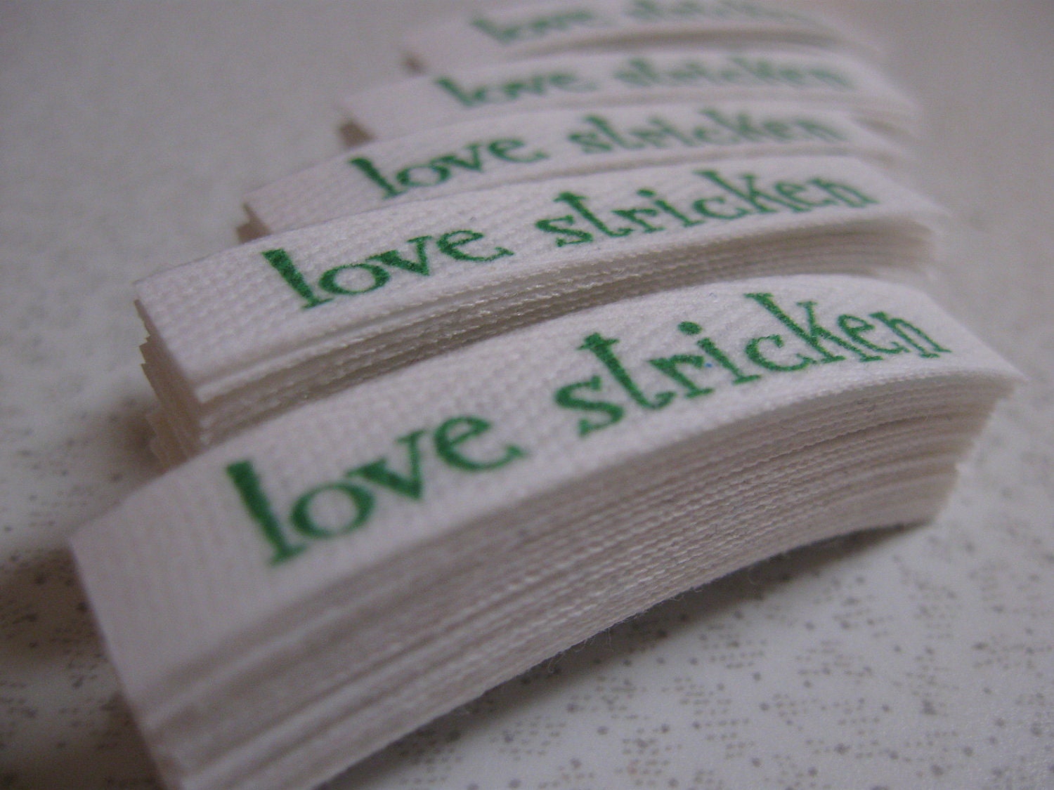 Custom (0.375 inch) pre-CUT - Printed Cotton Twill Ribbon Labels: Flat or Folded, Sew-in - Natural/White