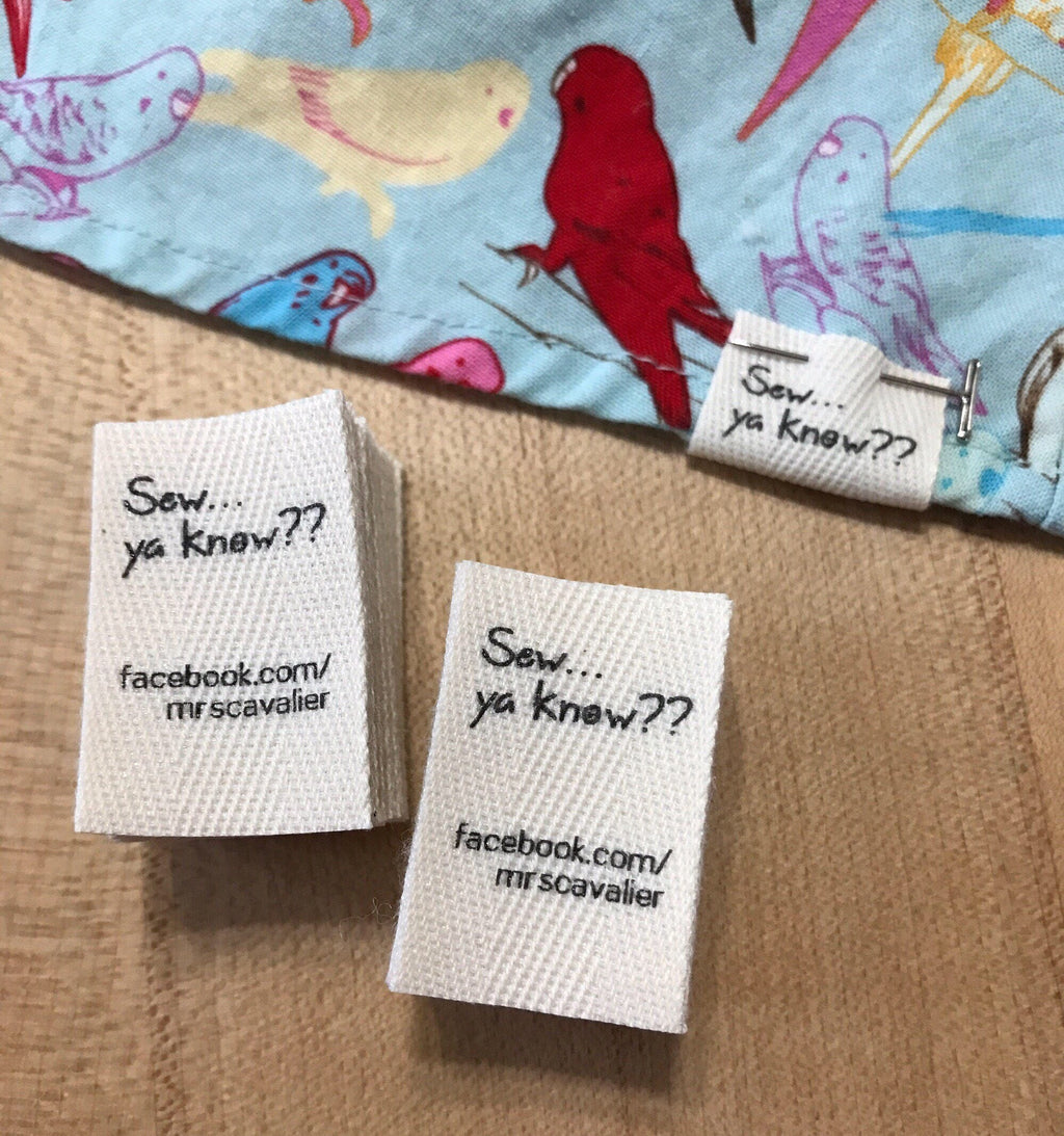 Custom (1 inch) Pre-CUT - Printed Cotton Twill Ribbon Labels: Flat or Folded, Sew-in - Natural/White