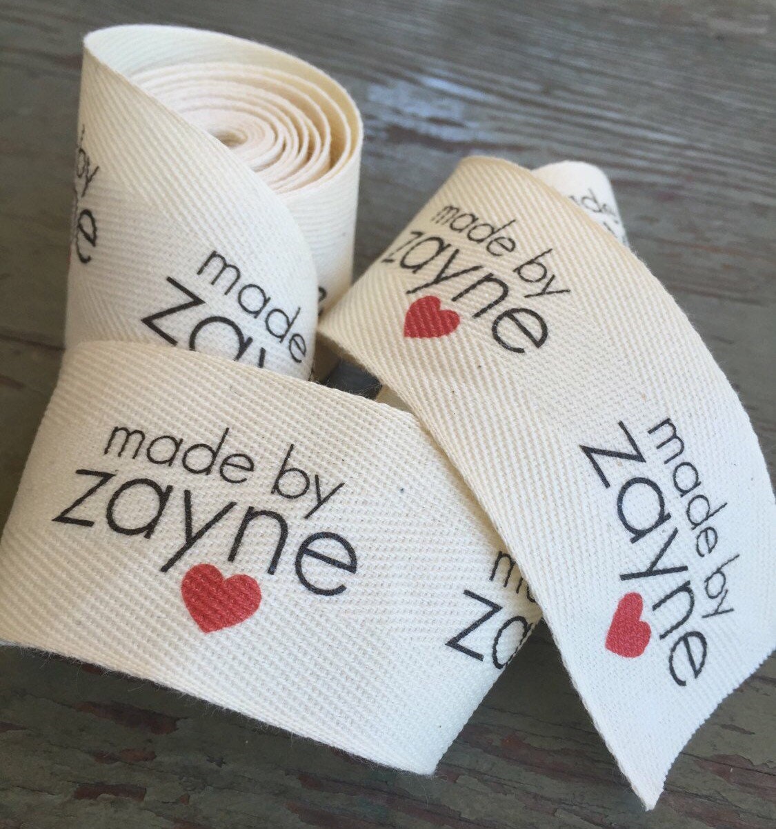 Custom (1.5 inch) SPOOL - Printed Cotton Twill Ribbon Labels: Flat or Folded, Sew-in - Natural/White