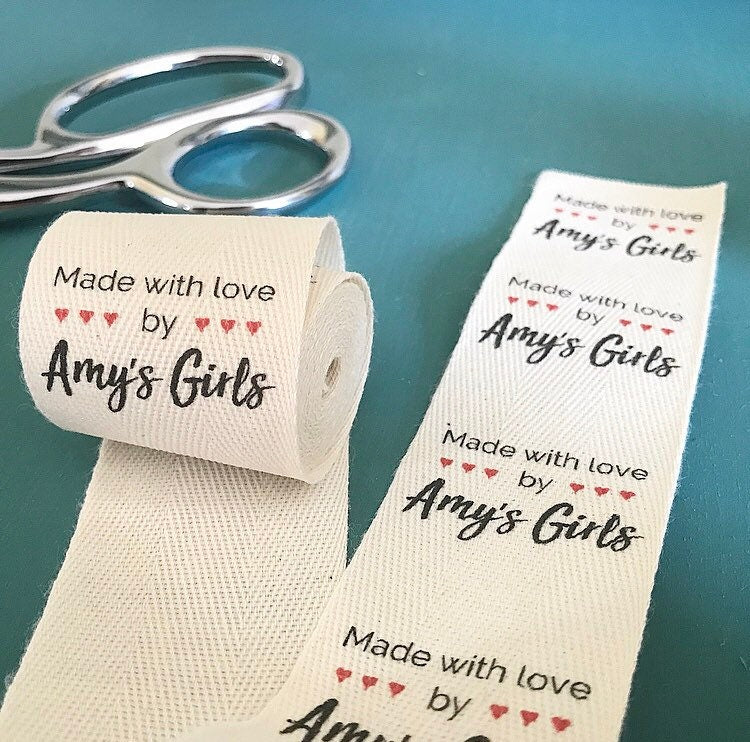 Custom (1.5 inch) SPOOL - Printed Cotton Twill Ribbon Labels: Flat or Folded, Sew-in - Natural/White