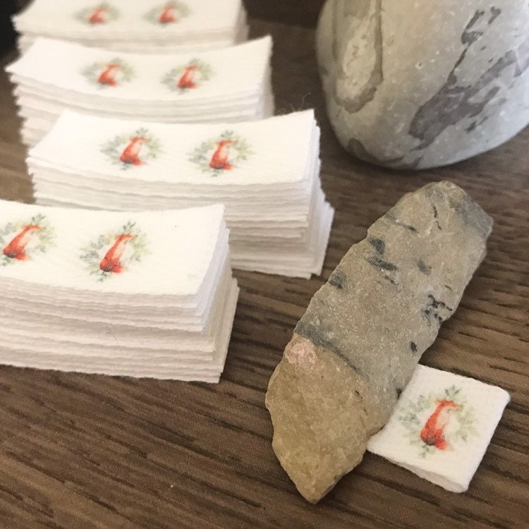 Custom (0.625 inch) Pre-CUT - Printed Cotton Twill Ribbon Labels: Flat or Folded, Sew-in - Natural/White