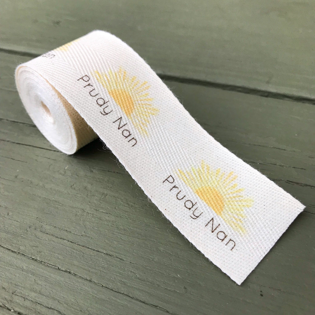 Custom (1.5 inch) SPOOL - Printed Cotton Twill Ribbon Labels: Flat or Folded, Sew-in - Natural/White
