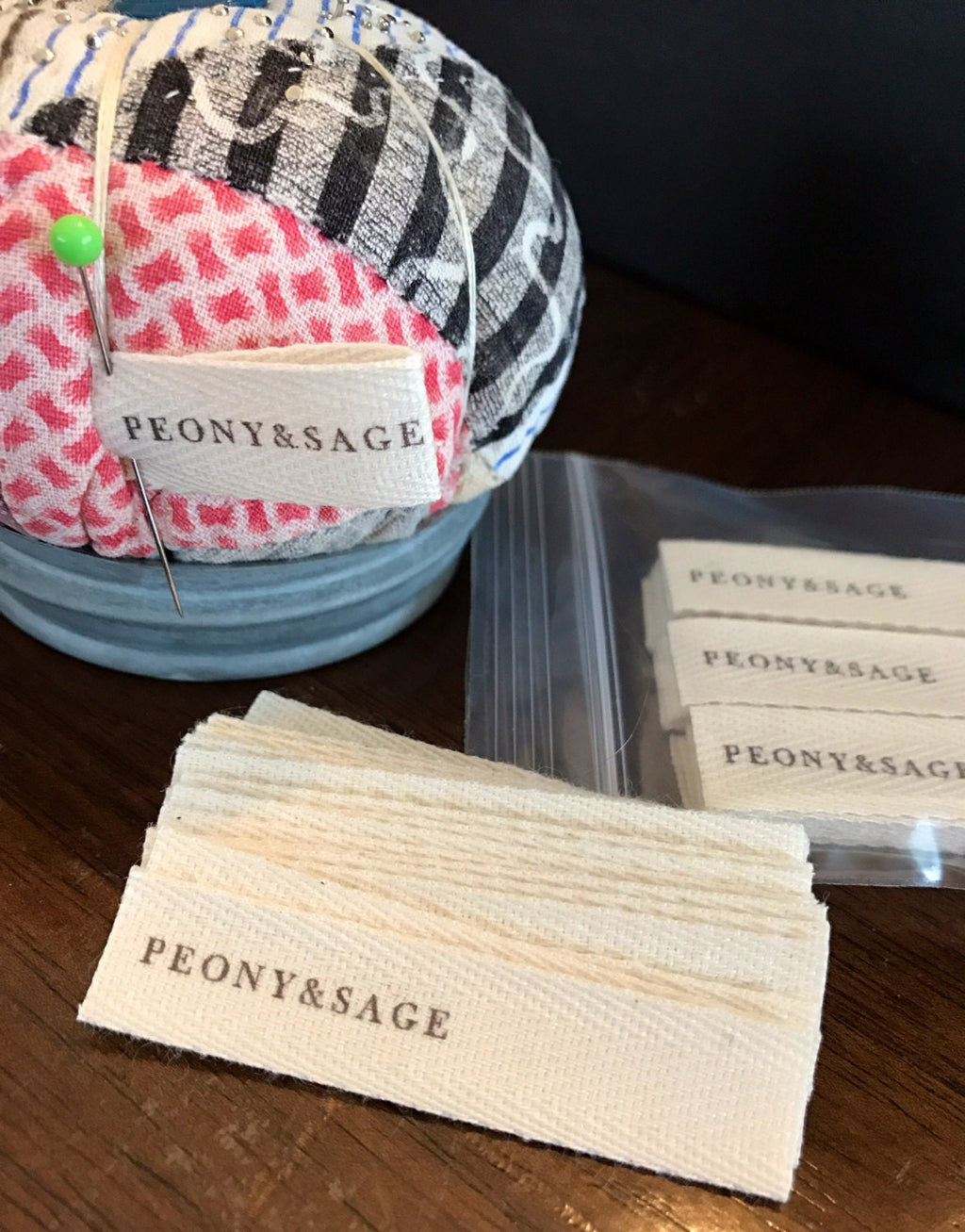 Custom (0.5 inch) pre-CUT - Printed Cotton Twill Ribbon Labels: Flat or Folded, Sew-in - Natural/White
