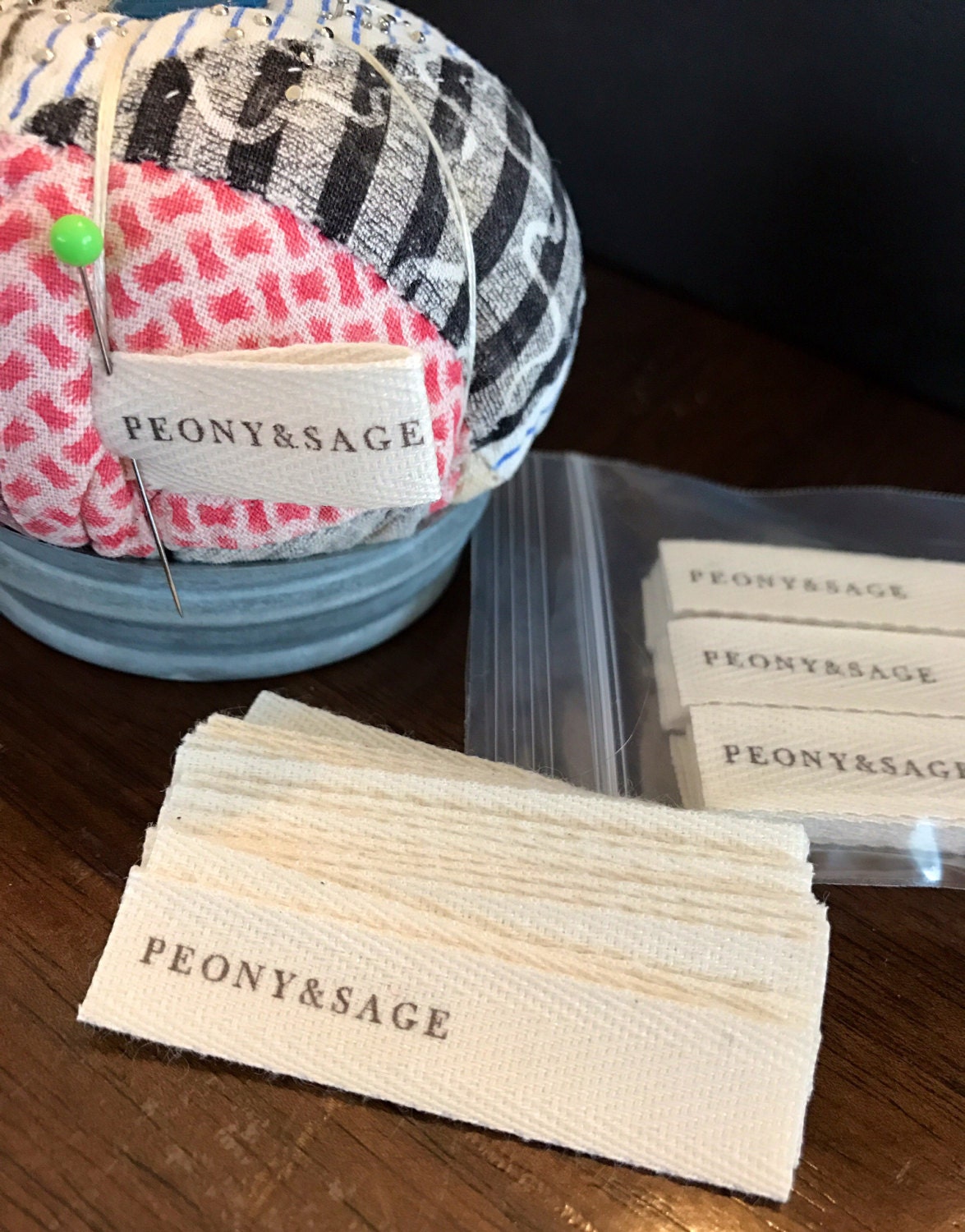 Custom (0.5 inch) pre-CUT - Printed Cotton Twill Ribbon Labels: Flat or Folded, Sew-in - Natural/White