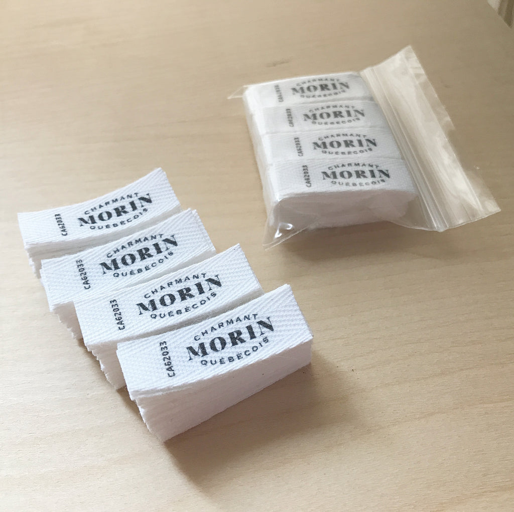 Custom (0.5 inch) pre-CUT - Printed Cotton Twill Ribbon Labels: Flat or Folded, Sew-in - Natural/White
