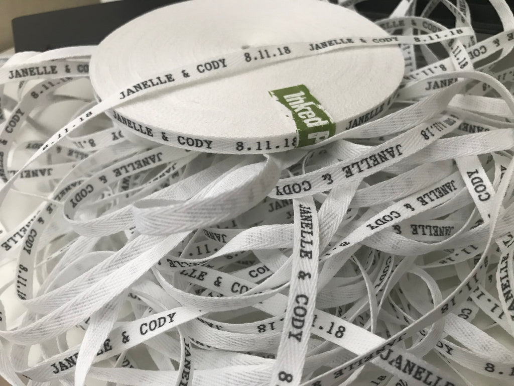 Custom (0.375 inch) SPOOL - Printed Cotton Twill Ribbon Labels: Flat or Folded, Sew-in - Natural/White