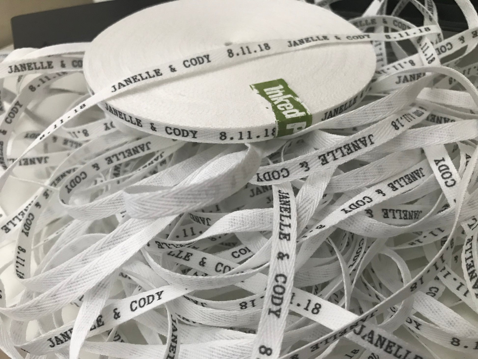 Custom (0.375 inch) SPOOL - Printed Cotton Twill Ribbon Labels: Flat or Folded, Sew-in - Natural/White
