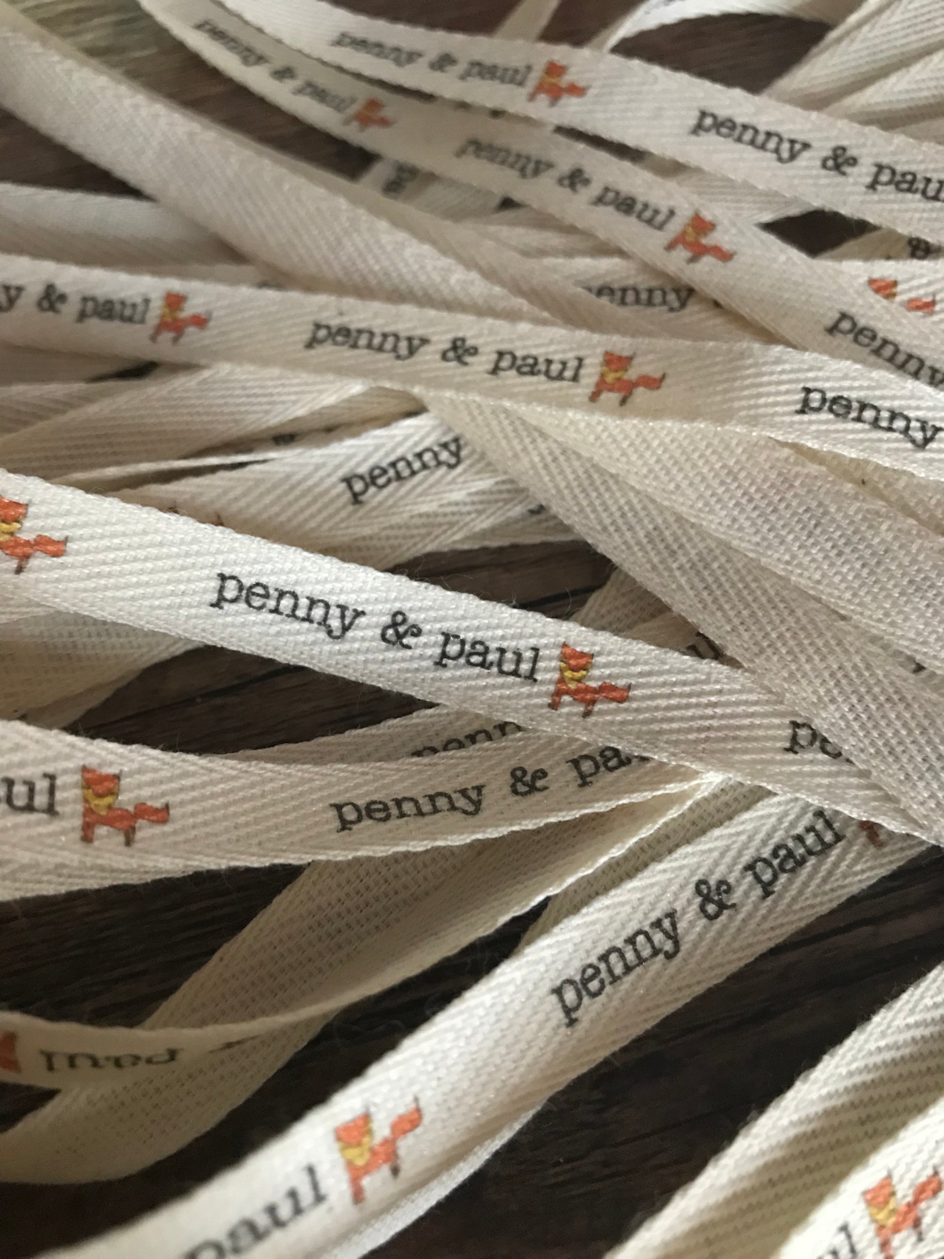 Custom (0.375 inch) SPOOL - Printed Cotton Twill Ribbon Labels: Flat or Folded, Sew-in - Natural/White