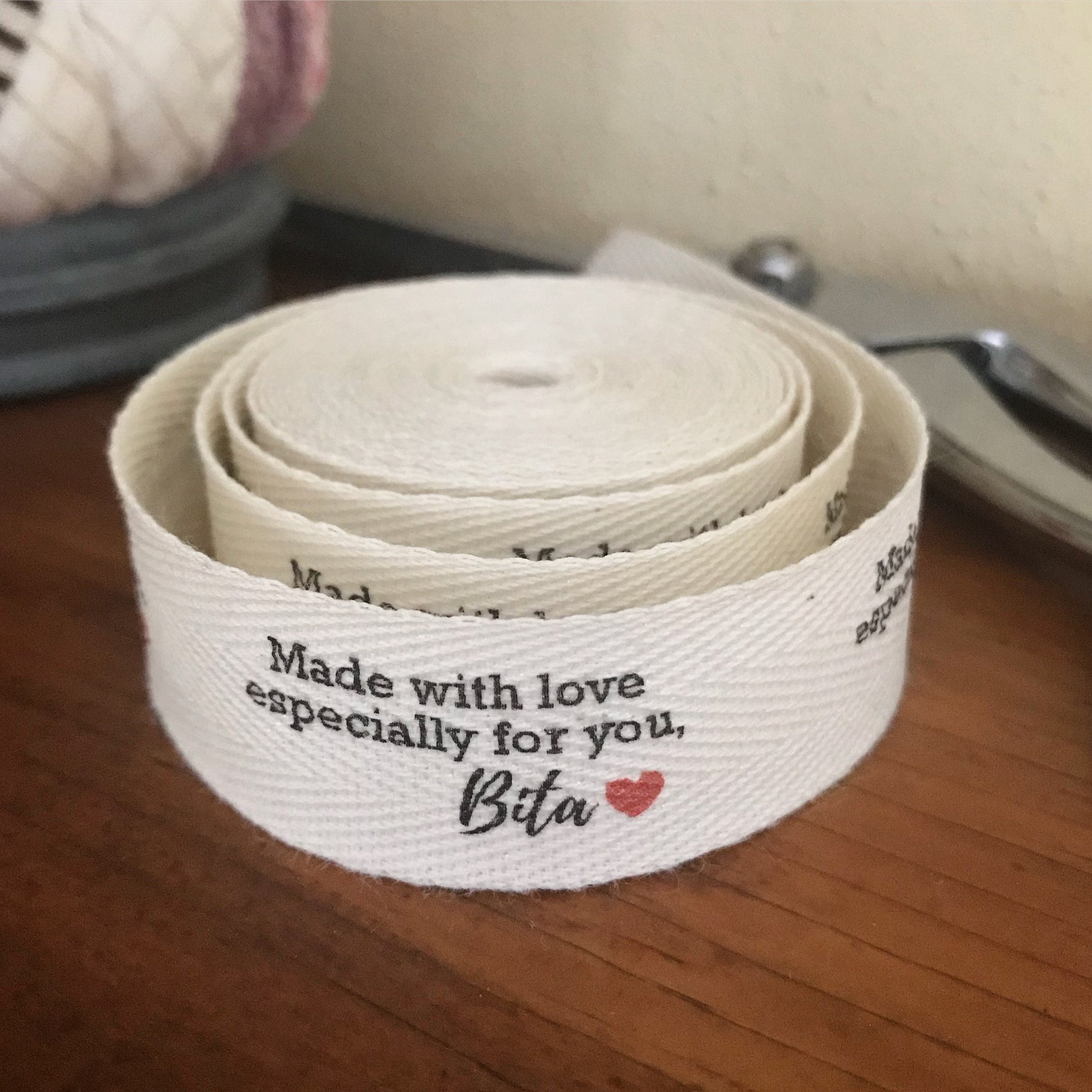 Custom (1 inch) SPOOL - Printed Cotton Twill Ribbon Labels: Flat or Folded, Sew-in - Natural/White