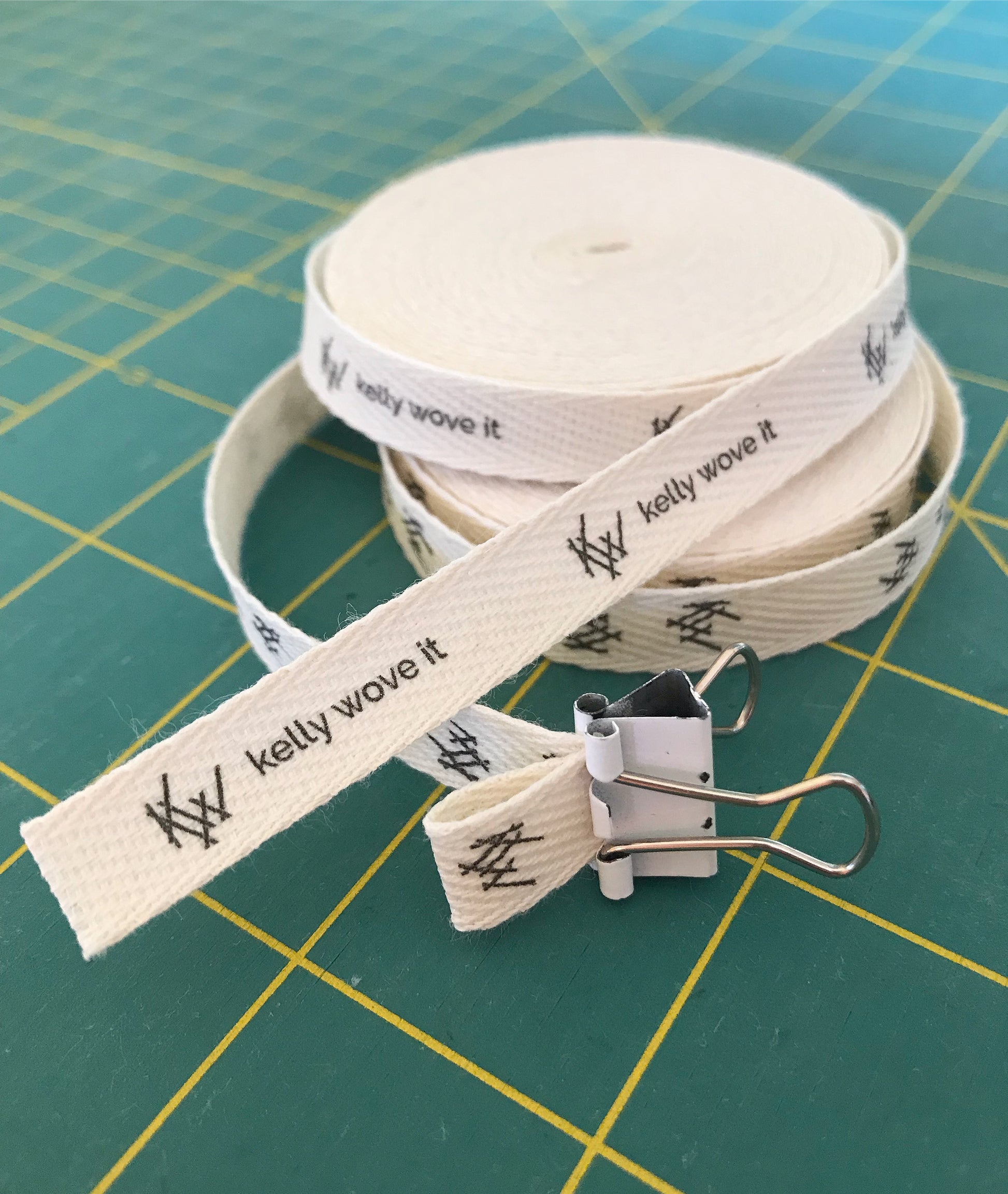 Custom (0.5 inch) SPOOL - Printed Cotton Twill Ribbon Labels: Flat or Folded, Sew-in - Natural/White