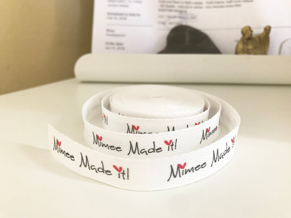 Custom (0.5 inch) SPOOL - Printed Cotton Twill Ribbon Labels: Flat or Folded, Sew-in - Natural/White