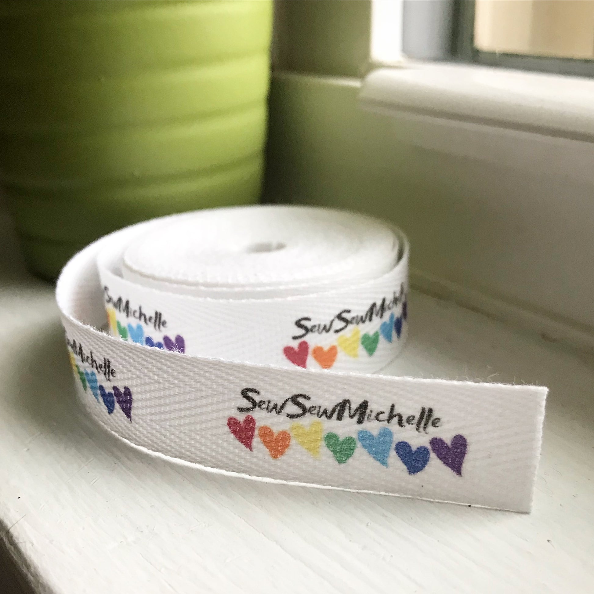 Custom (0.625 inch) SPOOL - Printed Cotton Twill Ribbon Labels: Flat or Folded, Sew-in - Natural/White