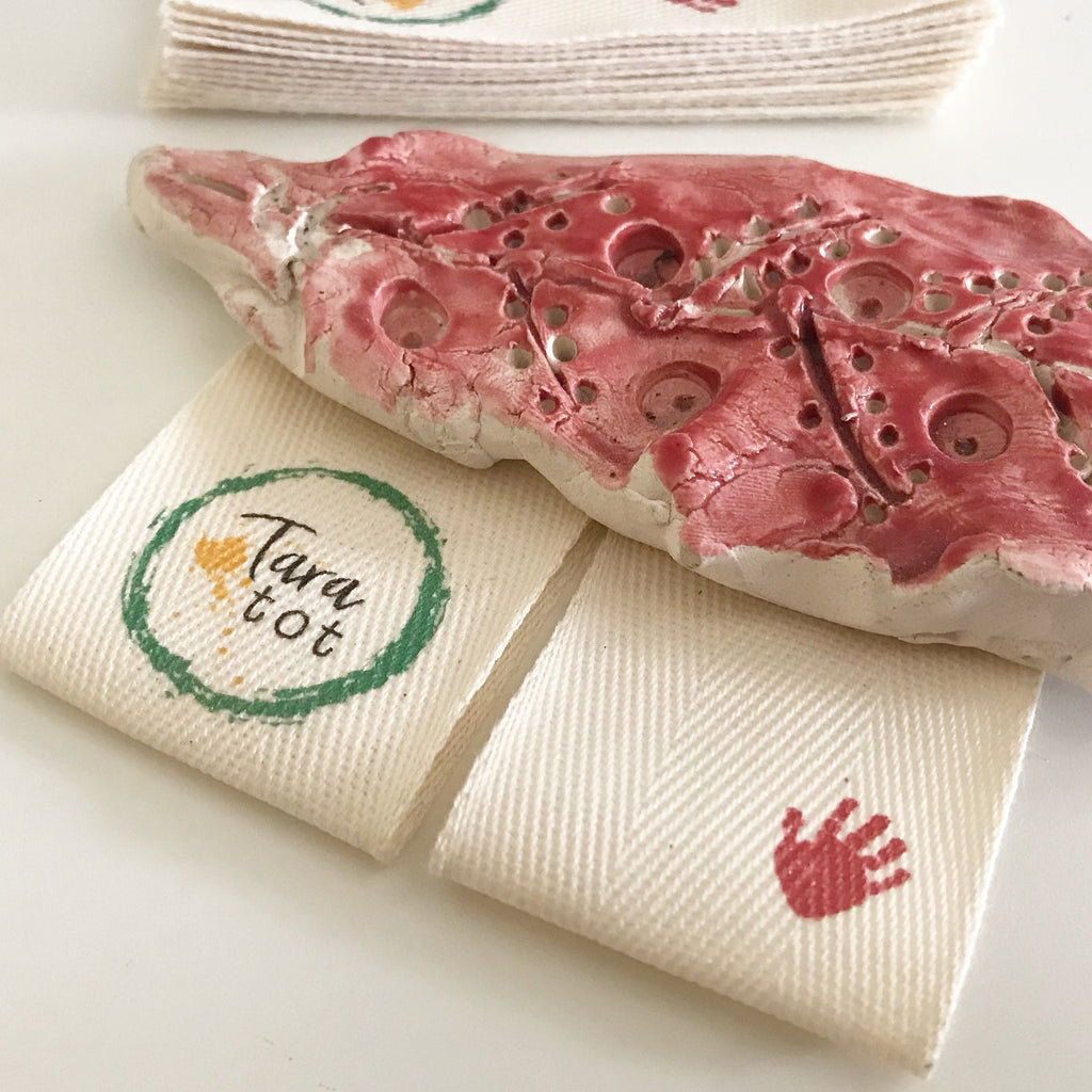 Custom (1.5 inch) Pre-CUT - Printed Cotton Twill Ribbon Labels: Flat or Folded, Sew-in - Natural/White