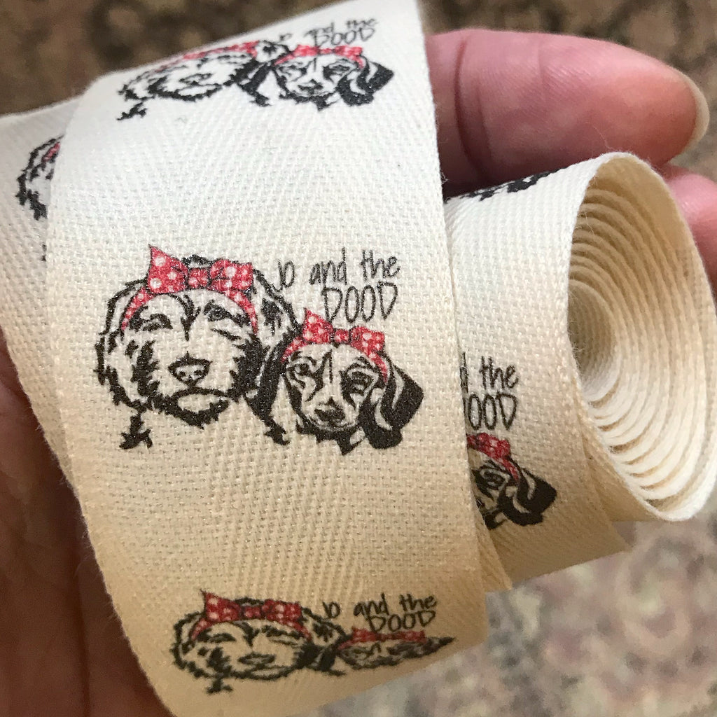 Custom (1.5 inch) SPOOL - Printed Cotton Twill Ribbon Labels: Flat or Folded, Sew-in - Natural/White