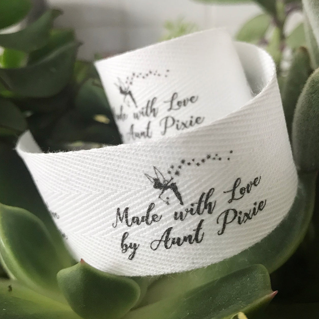 Custom (1 inch) SPOOL - Printed Cotton Twill Ribbon Labels: Flat or Folded, Sew-in - Natural/White