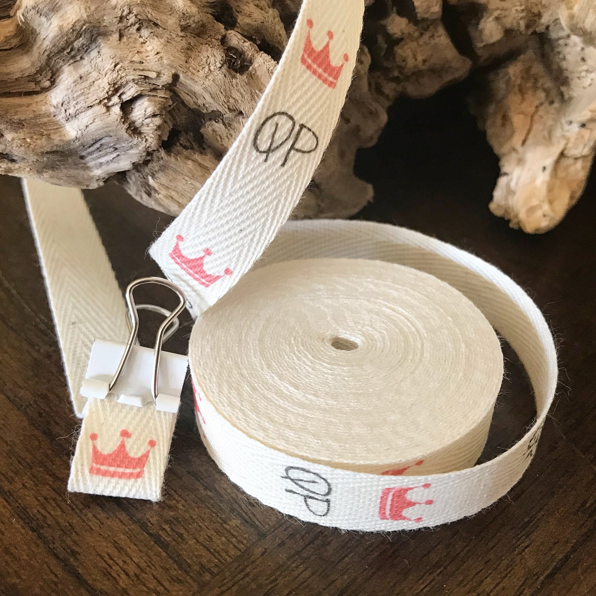 Custom (0.5 inch) SPOOL - Printed Cotton Twill Ribbon Labels: Flat or Folded, Sew-in - Natural/White
