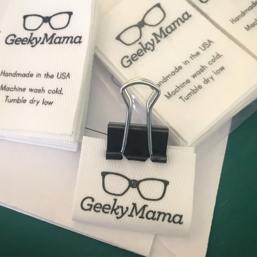 Custom (1.25 inch) Pre-CUT - Printed Cotton Twill Ribbon Labels: Flat or Folded, Sew-in - Natural/White