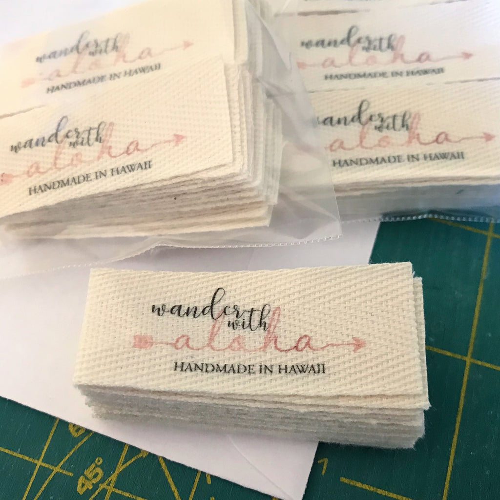 Custom (0.625 inch) Pre-CUT - Printed Cotton Twill Ribbon Labels: Flat or Folded, Sew-in - Natural/White