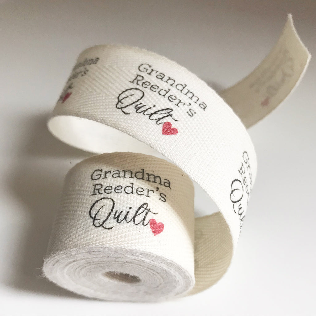Custom (1 inch) SPOOL - Printed Cotton Twill Ribbon Labels: Flat or Folded, Sew-in - Natural/White