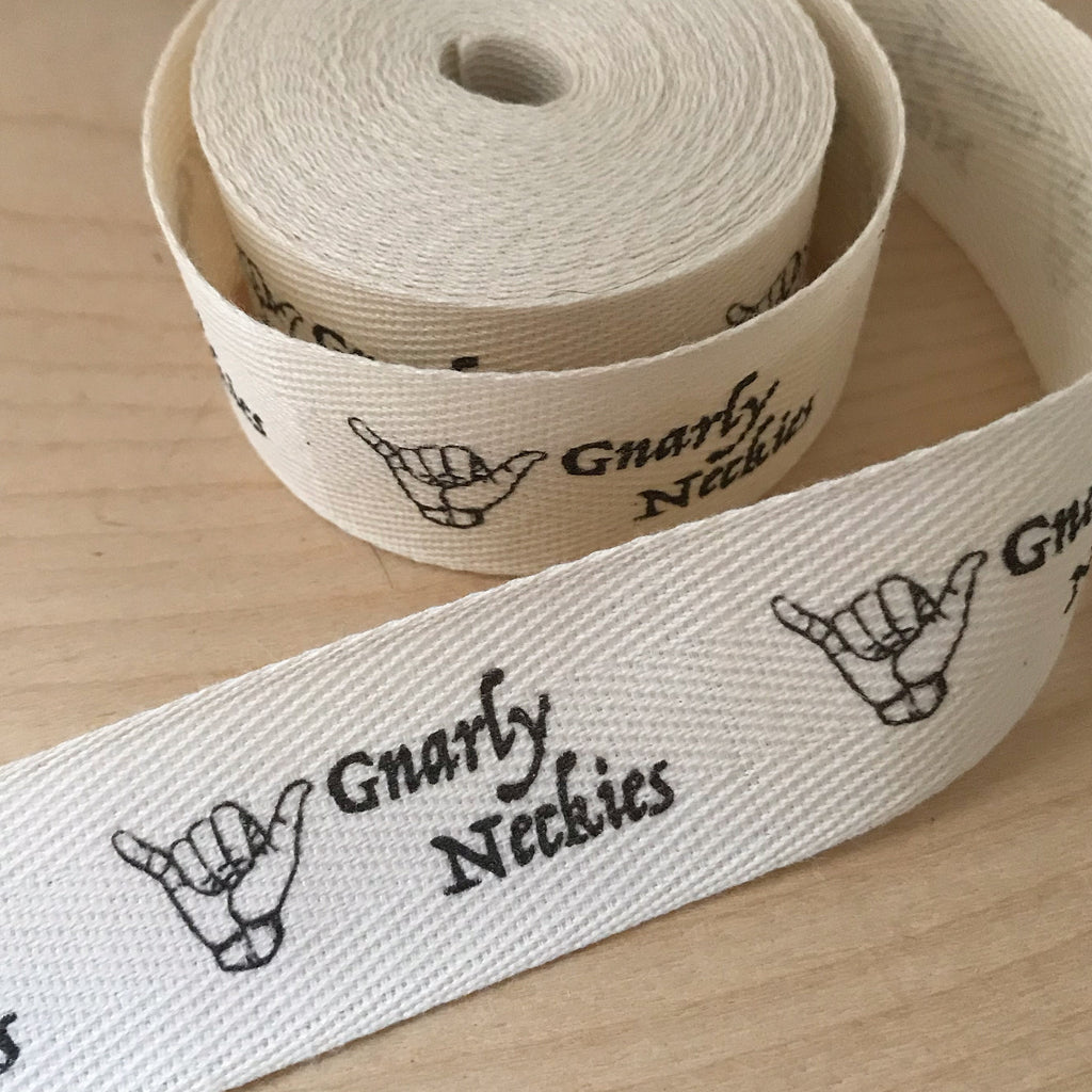 Custom (0.75 inch) SPOOL - Printed Cotton Twill Ribbon Labels: Flat or Folded, Sew-in - Natural/White