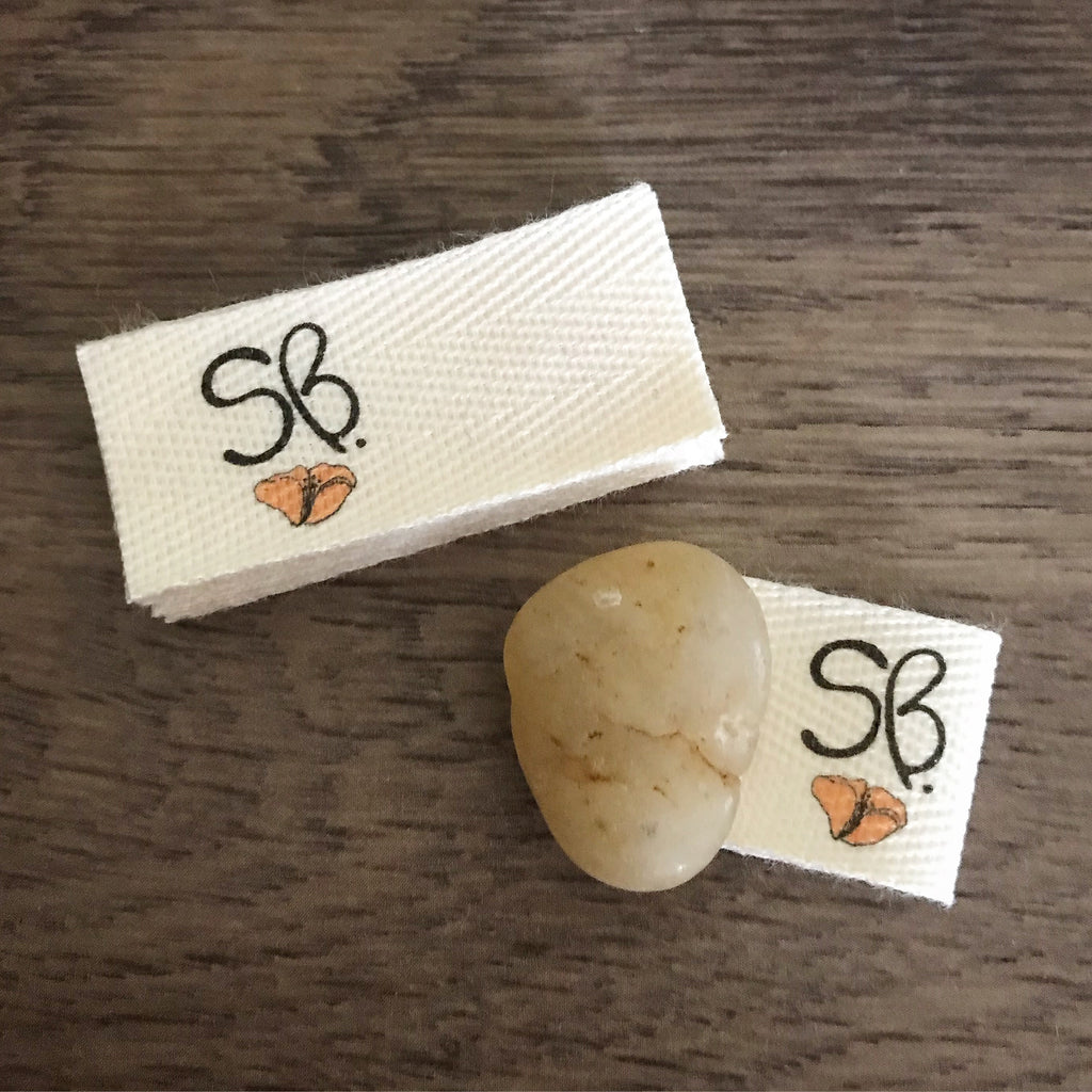 Custom (0.625 inch) Pre-CUT - Printed Cotton Twill Ribbon Labels: Flat or Folded, Sew-in - Natural/White