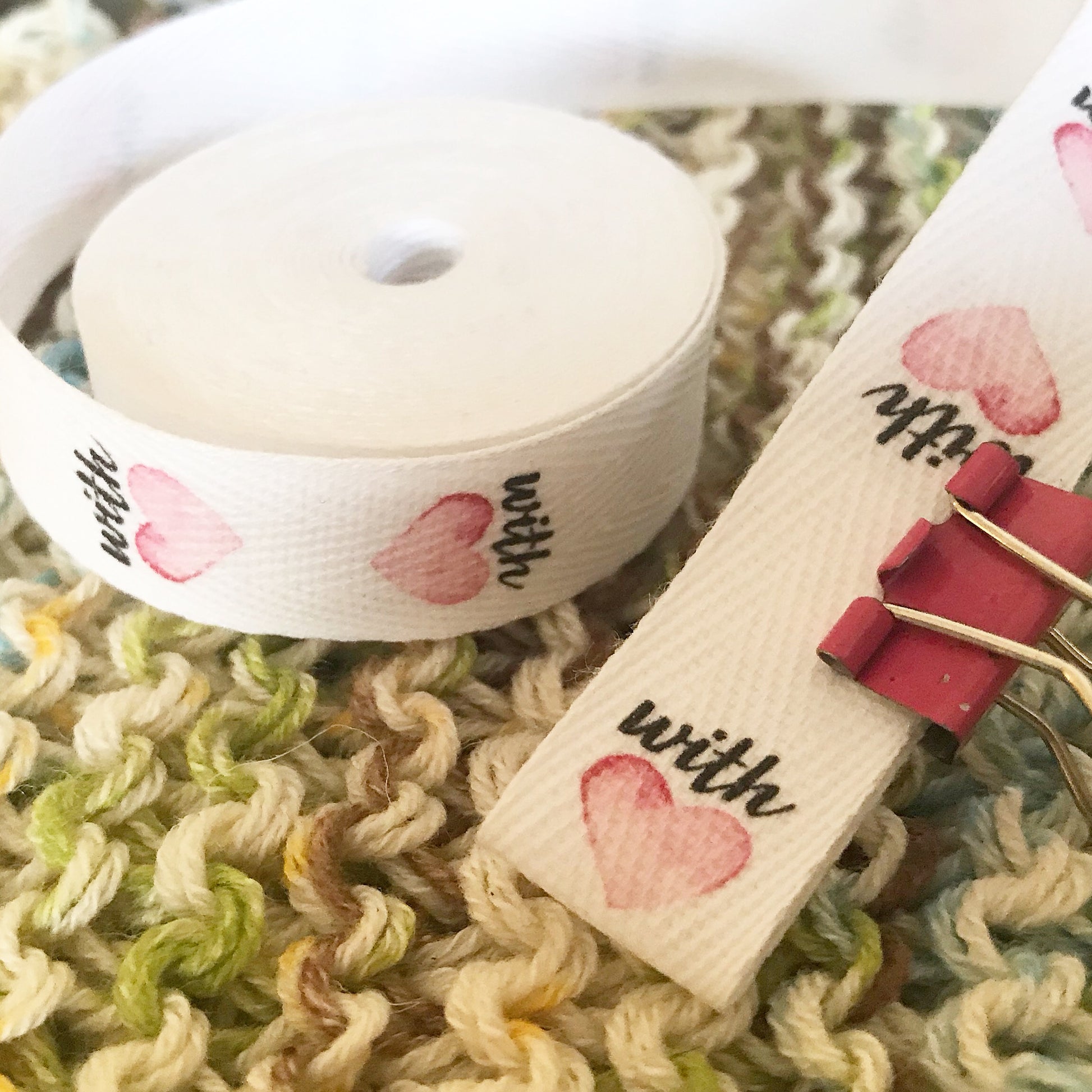 Custom (0.625 inch) SPOOL - Printed Cotton Twill Ribbon Labels: Flat or Folded, Sew-in - Natural/White