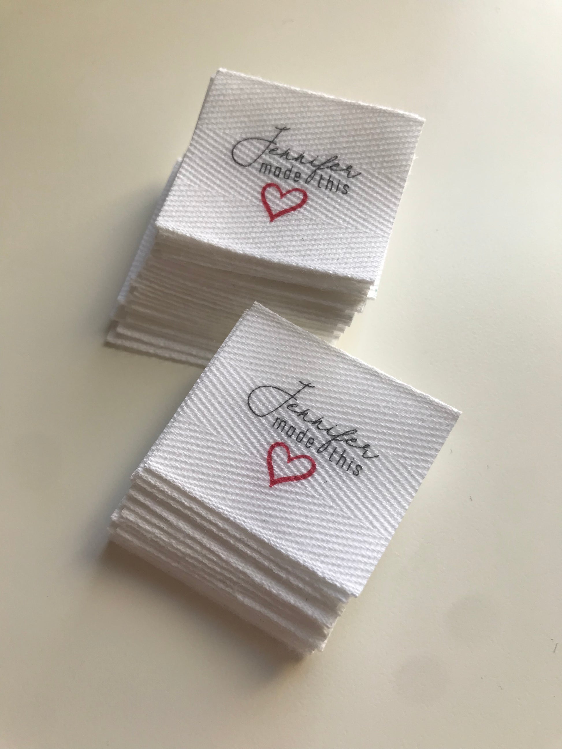 Custom (1.25 inch) Pre-CUT - Printed Cotton Twill Ribbon Labels: Flat or Folded, Sew-in - Natural/White