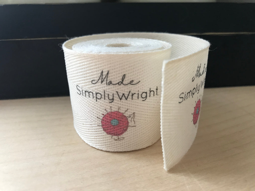 Custom (1.25 inch) SPOOL - Printed Cotton Twill Ribbon Labels: Flat or Folded, Sew-in - Natural/White
