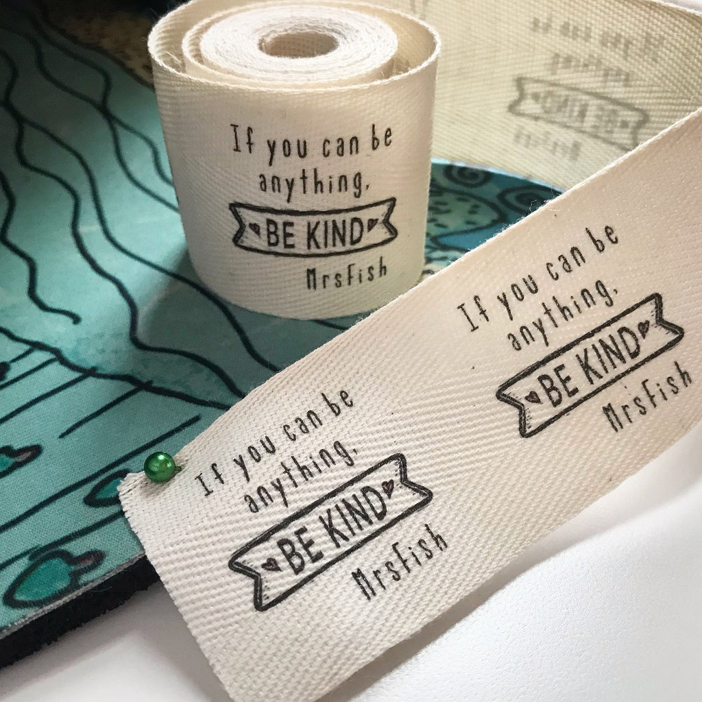 Custom (1.5 inch) SPOOL - Printed Cotton Twill Ribbon Labels: Flat or Folded, Sew-in - Natural/White
