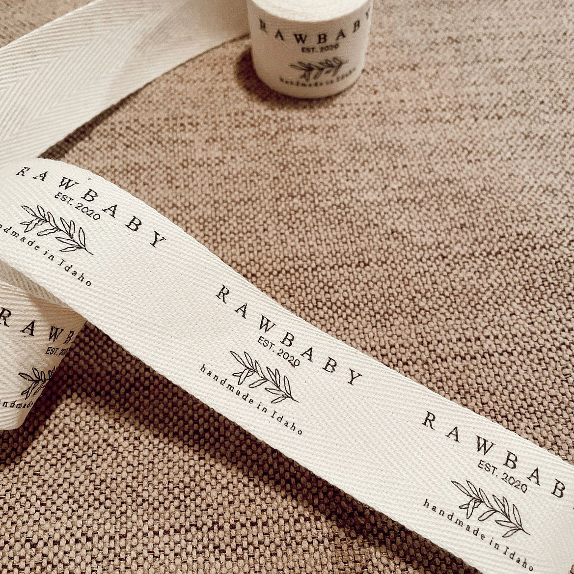 Custom (1 inch) SPOOL - Printed Cotton Twill Ribbon Labels: Flat or Folded, Sew-in - Natural/White