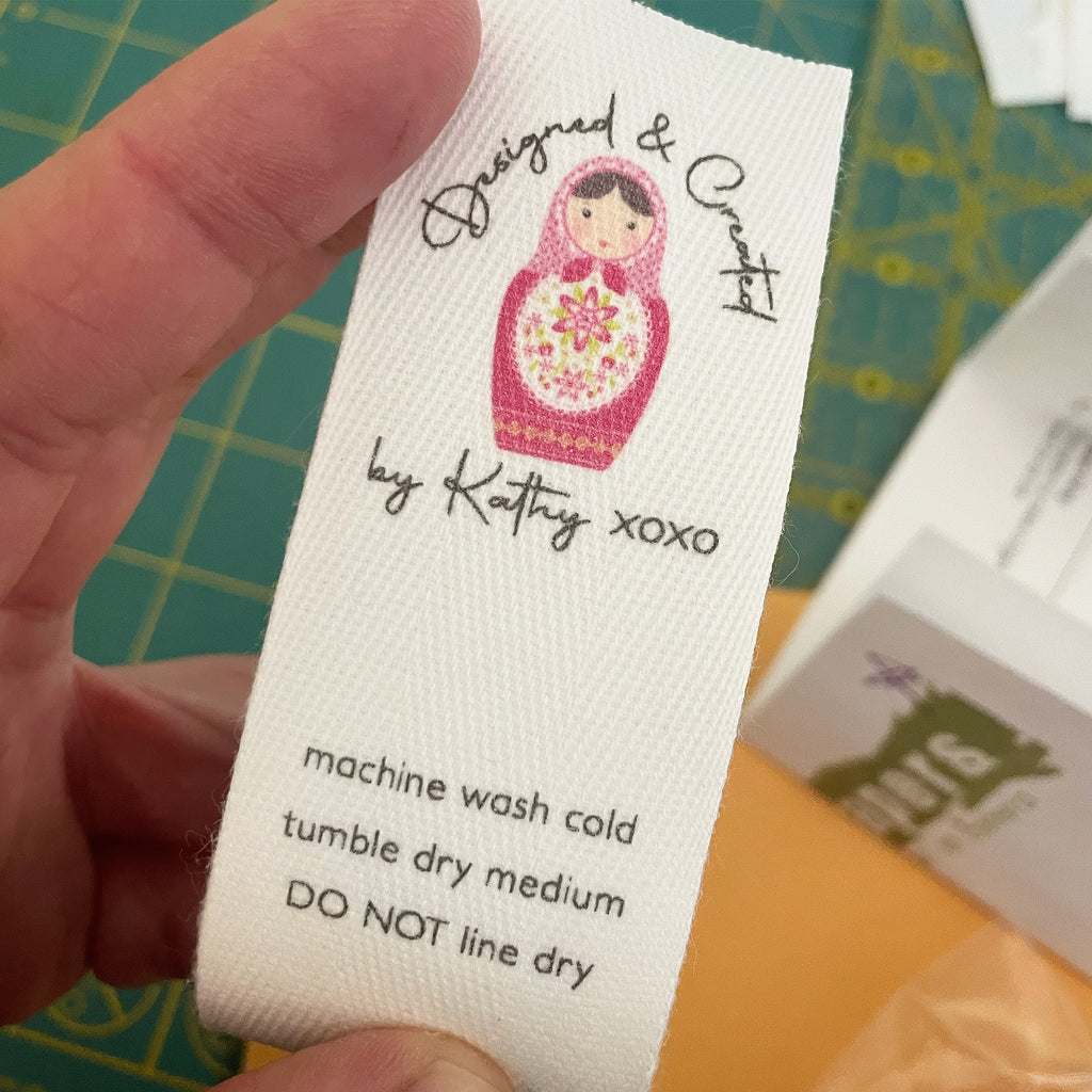 Custom (1.25 inch) SPOOL - Printed Cotton Twill Ribbon Labels: Flat or Folded, Sew-in - Natural/White
