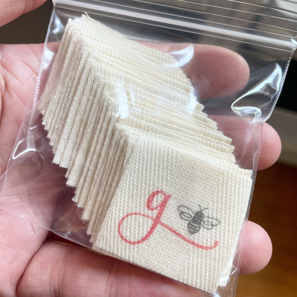 Custom (1.5 inch) Pre-CUT - Printed Cotton Twill Ribbon Labels: Flat or Folded, Sew-in - Natural/White