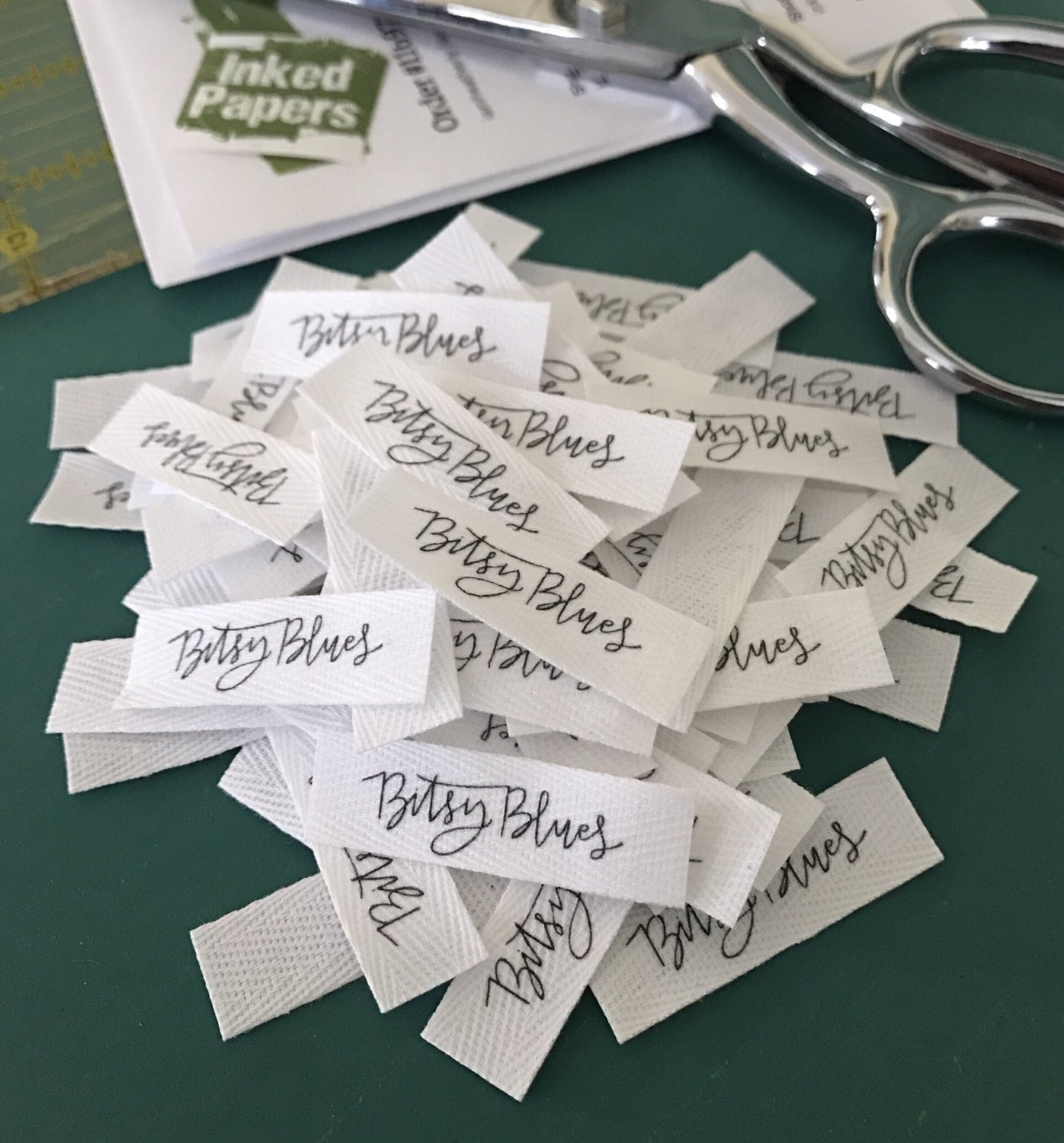 Custom (0.5 inch) pre-CUT - Printed Cotton Twill Ribbon Labels: Flat or Folded, Sew-in - Natural/White
