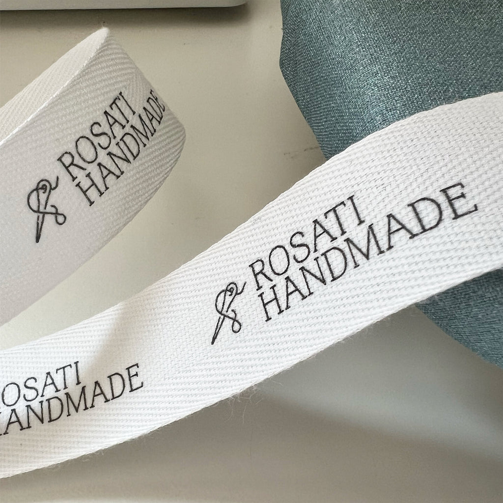 Custom (1 inch) SPOOL - Printed Cotton Twill Ribbon Labels: Flat or Folded, Sew-in - Natural/White