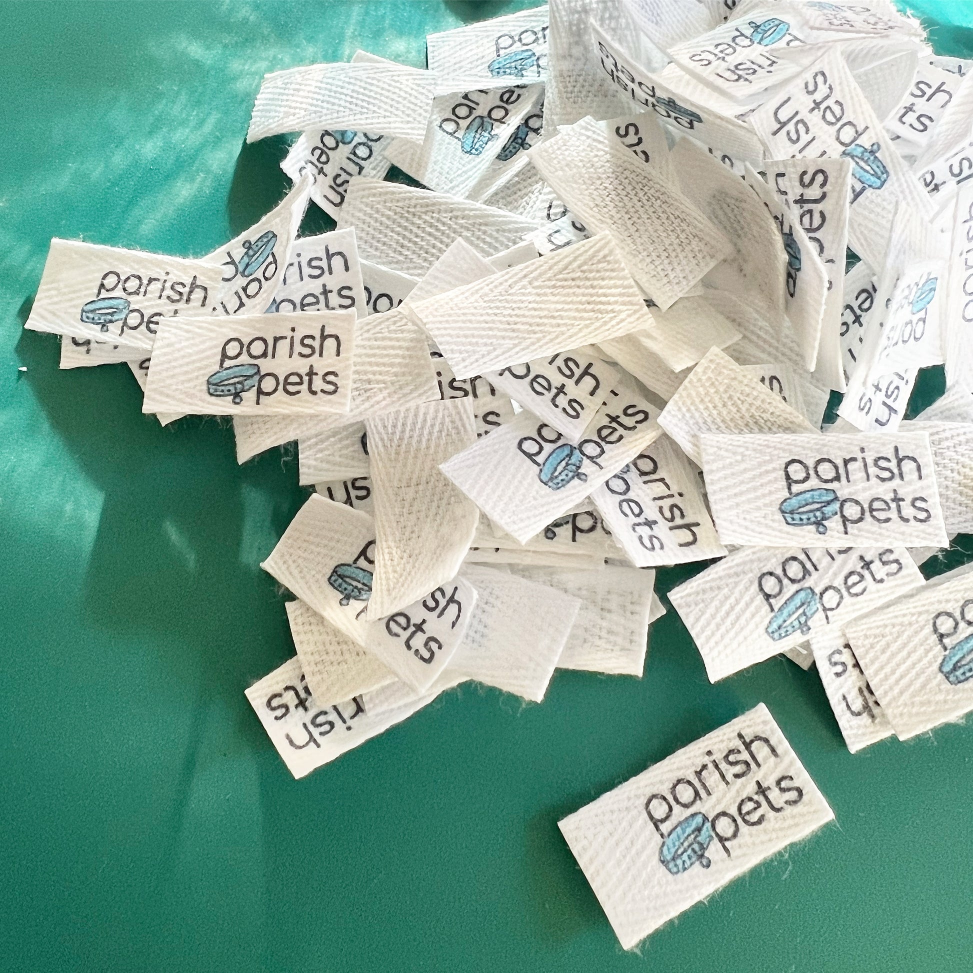 Custom (0.5 inch) pre-CUT - Printed Cotton Twill Ribbon Labels: Flat or Folded, Sew-in - Natural/White