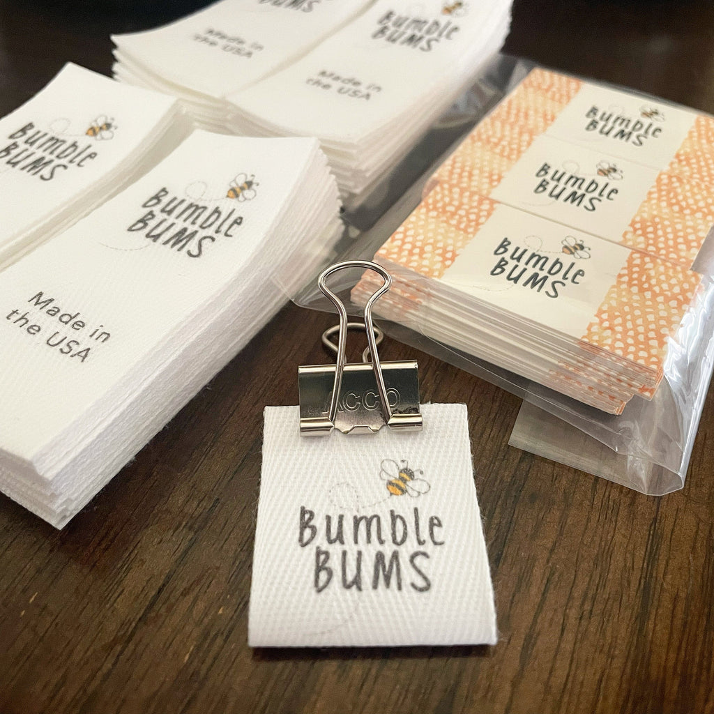 Custom (1 inch) Pre-CUT - Printed Cotton Twill Ribbon Labels: Flat or Folded, Sew-in - Natural/White