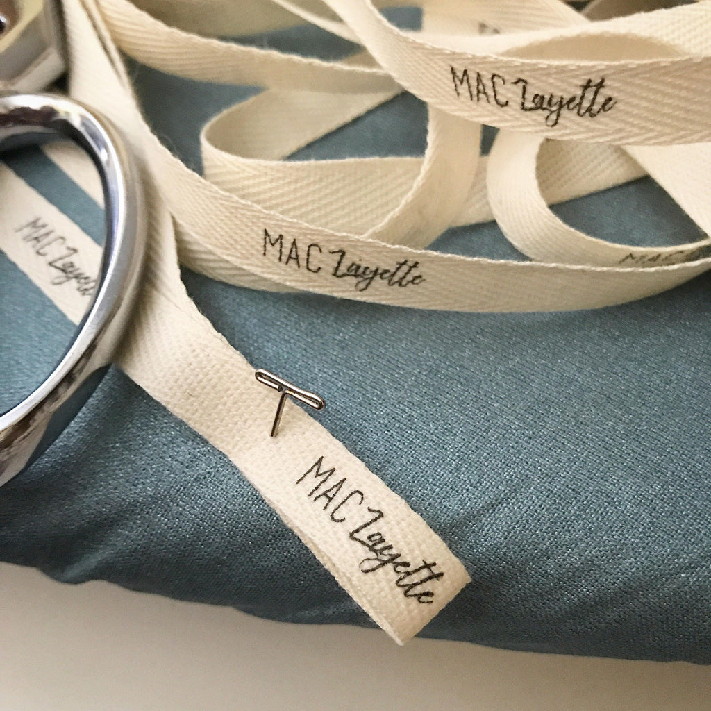 Custom (0.375 inch) SPOOL - Printed Cotton Twill Ribbon Labels: Flat or Folded, Sew-in - Natural/White