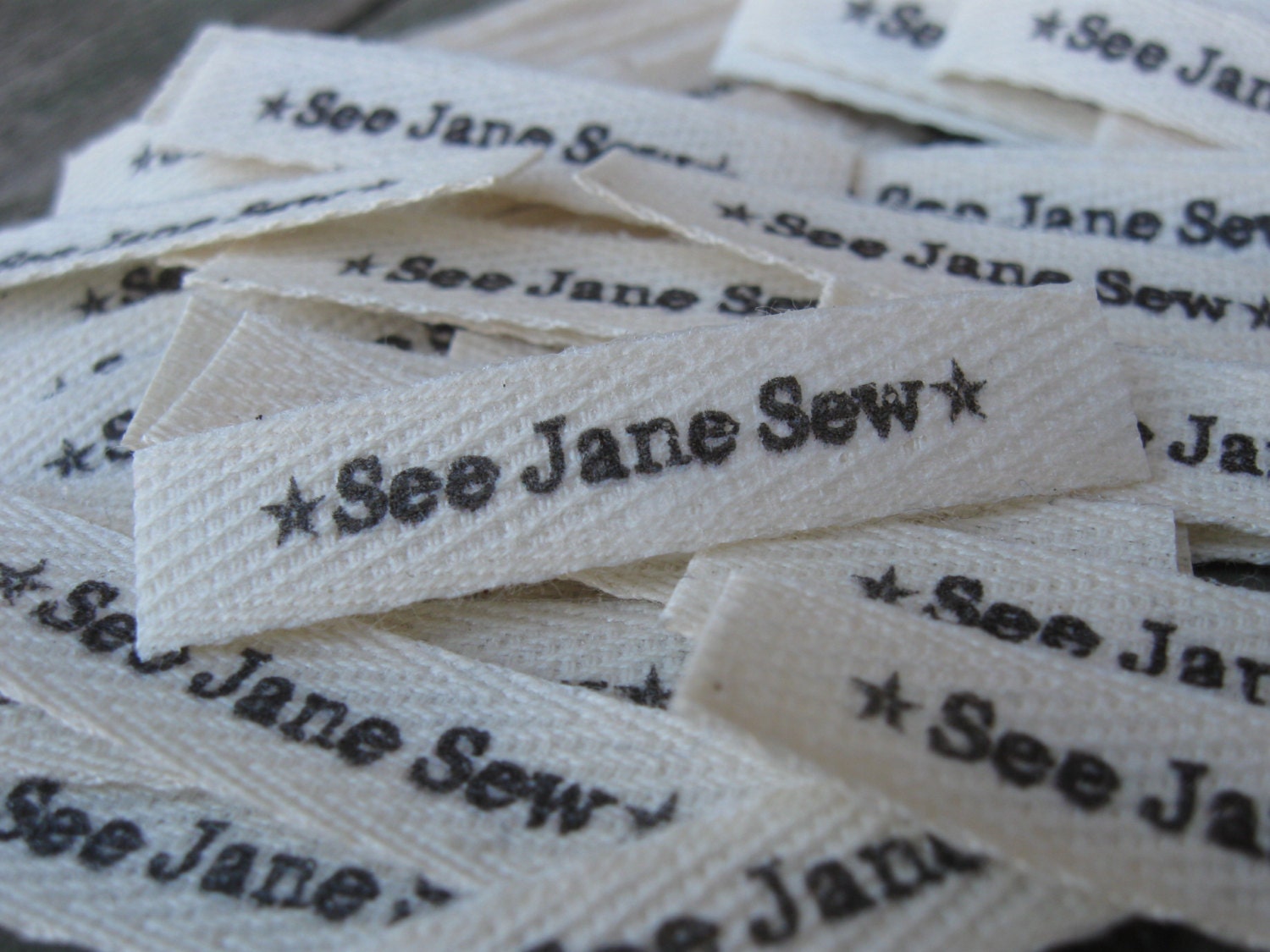 Custom (0.375 inch) pre-CUT - Printed Cotton Twill Ribbon Labels: Flat or Folded, Sew-in - Natural/White