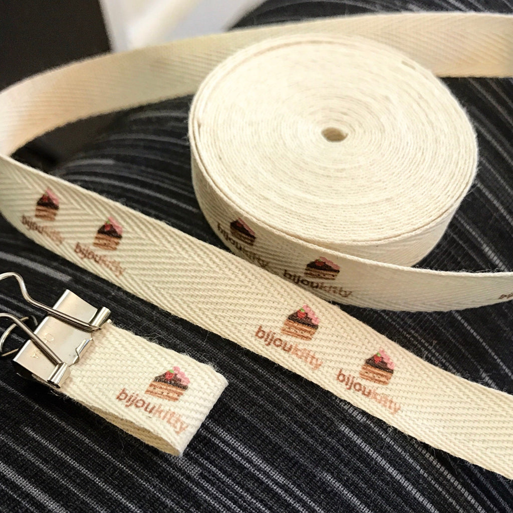 Custom (0.5 inch) SPOOL - Printed Cotton Twill Ribbon Labels: Flat or Folded, Sew-in - Natural/White