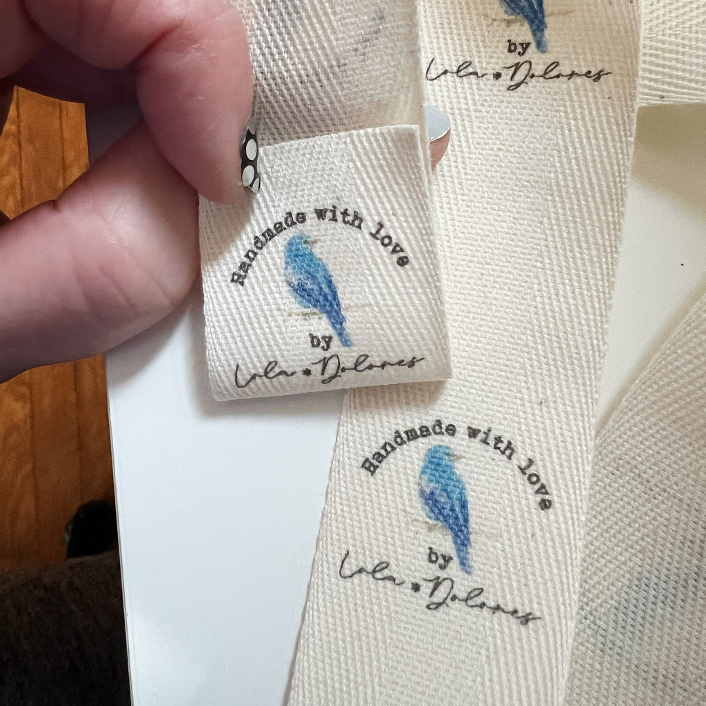 Custom (1.25 inch) SPOOL - Printed Cotton Twill Ribbon Labels: Flat or Folded, Sew-in - Natural/White