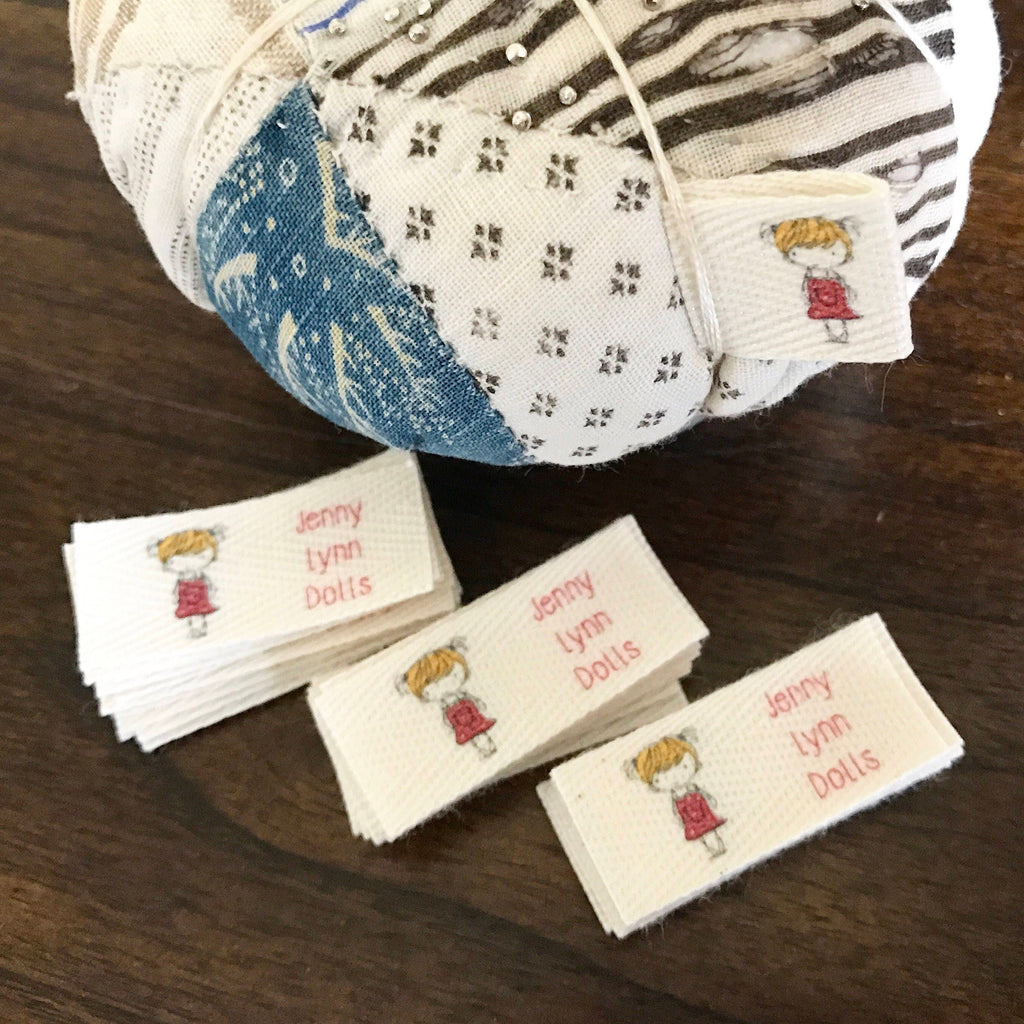 Custom (0.625 inch) Pre-CUT - Printed Cotton Twill Ribbon Labels: Flat or Folded, Sew-in - Natural/White