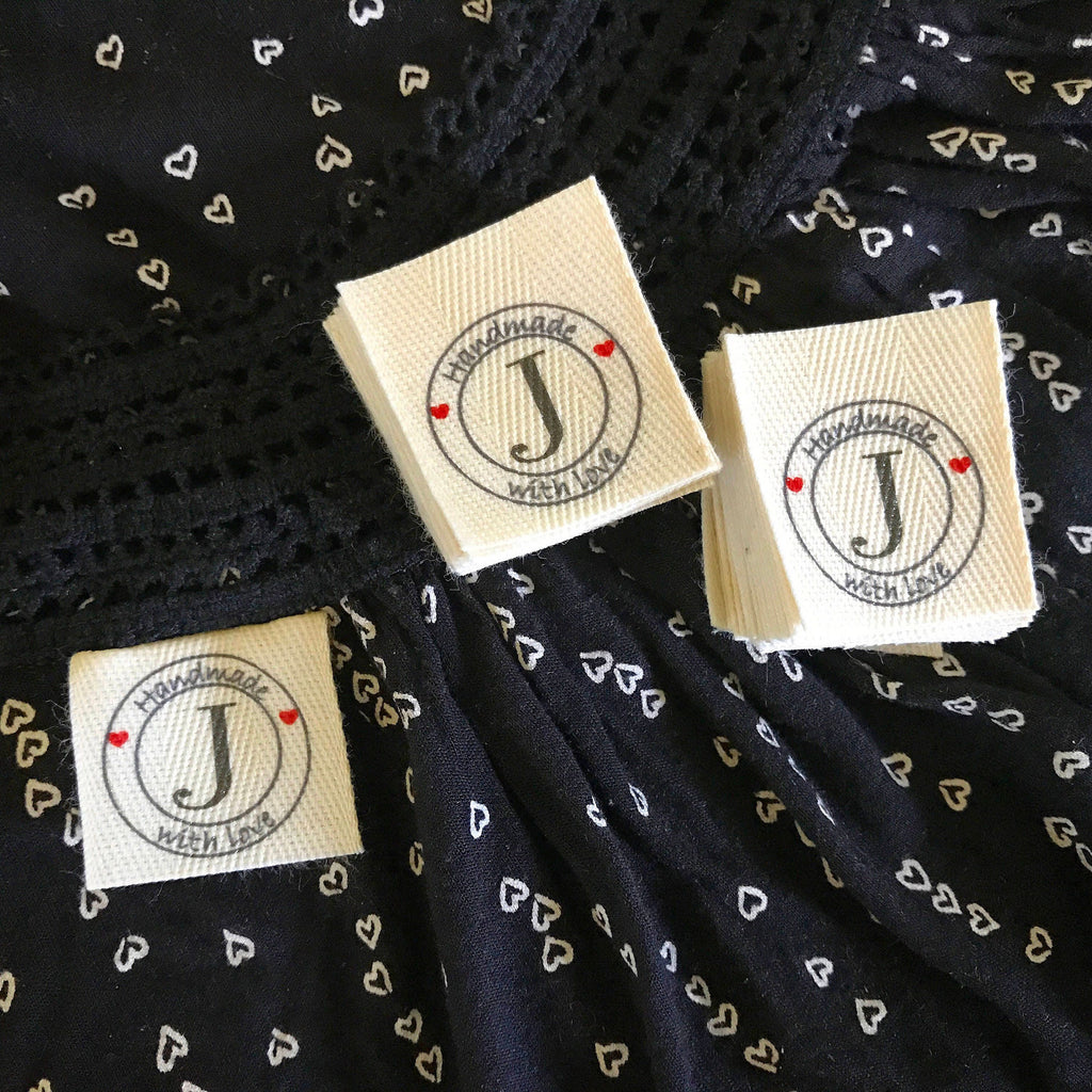 Custom (1.5 inch) Pre-CUT - Printed Cotton Twill Ribbon Labels: Flat or Folded, Sew-in - Natural/White