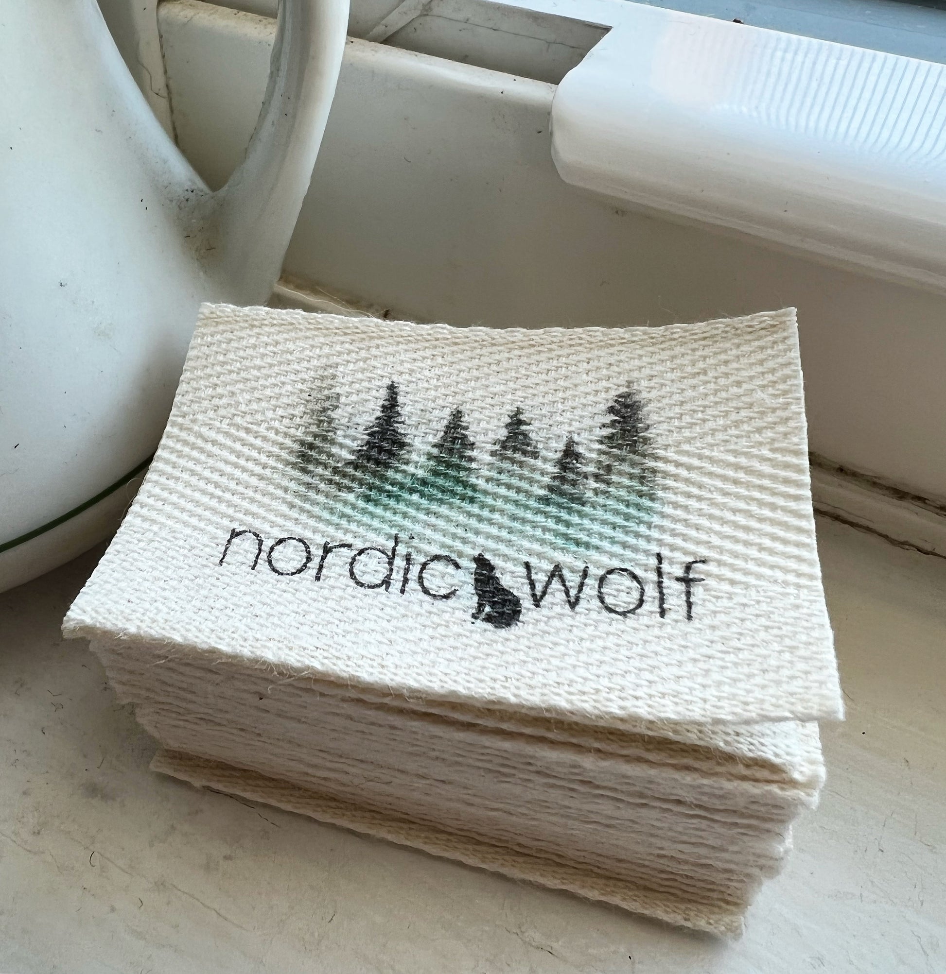Custom (1 inch) Pre-CUT - Printed Cotton Twill Ribbon Labels: Flat or Folded, Sew-in - Natural/White