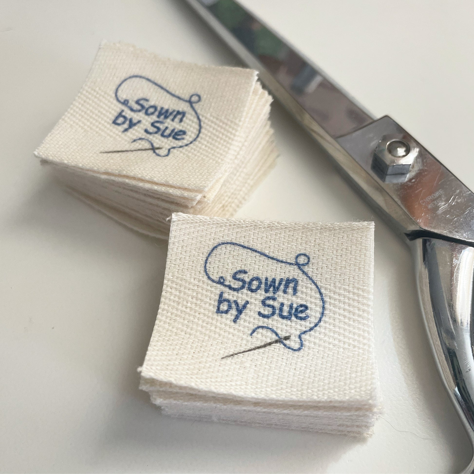 Custom (1.25 inch) Pre-CUT - Printed Cotton Twill Ribbon Labels: Flat or Folded, Sew-in - Natural/White