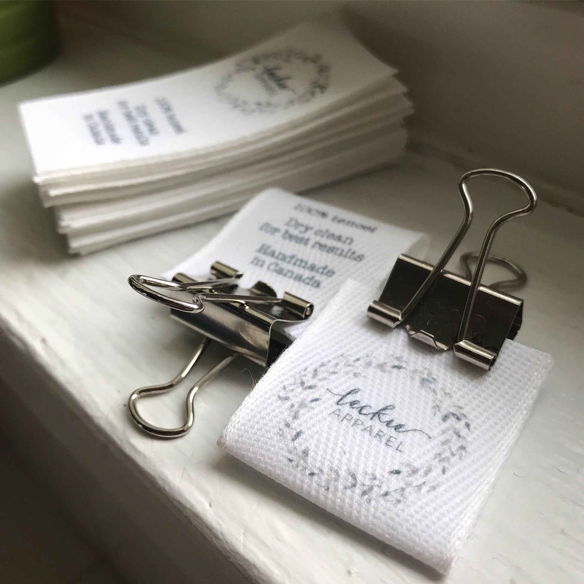 Custom (1.25 inch) Pre-CUT - Printed Cotton Twill Ribbon Labels: Flat or Folded, Sew-in - Natural/White