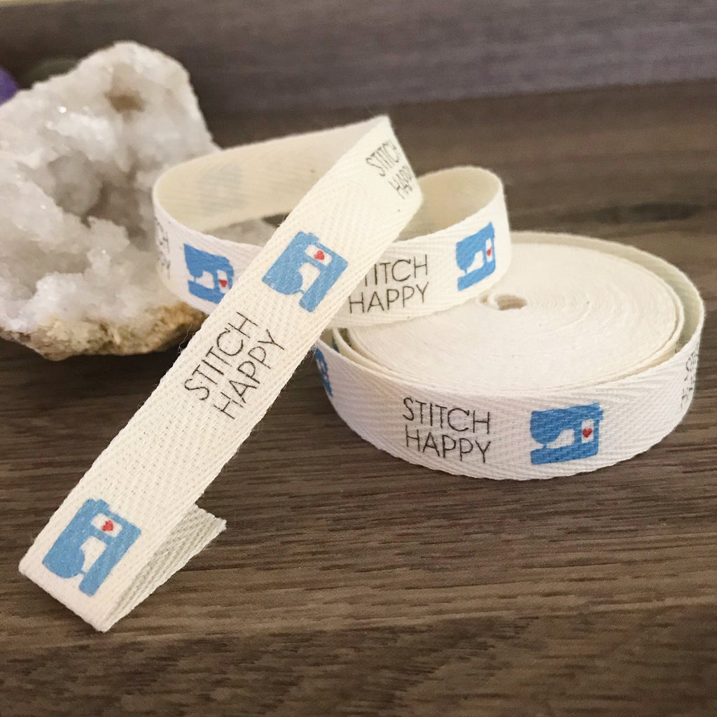 Custom (0.5 inch) SPOOL - Printed Cotton Twill Ribbon Labels: Flat or Folded, Sew-in - Natural/White
