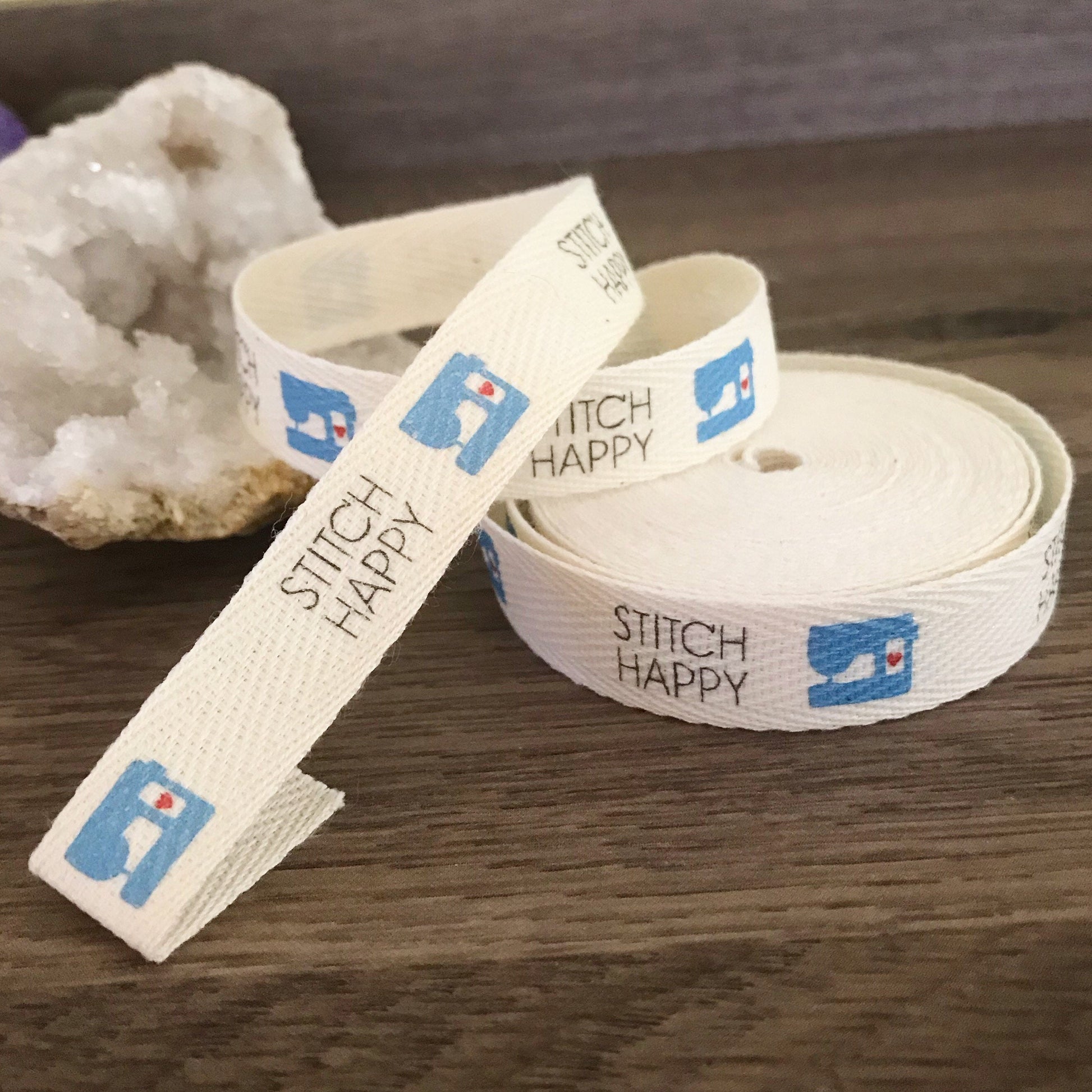 Custom (0.5 inch) SPOOL - Printed Cotton Twill Ribbon Labels: Flat or Folded, Sew-in - Natural/White