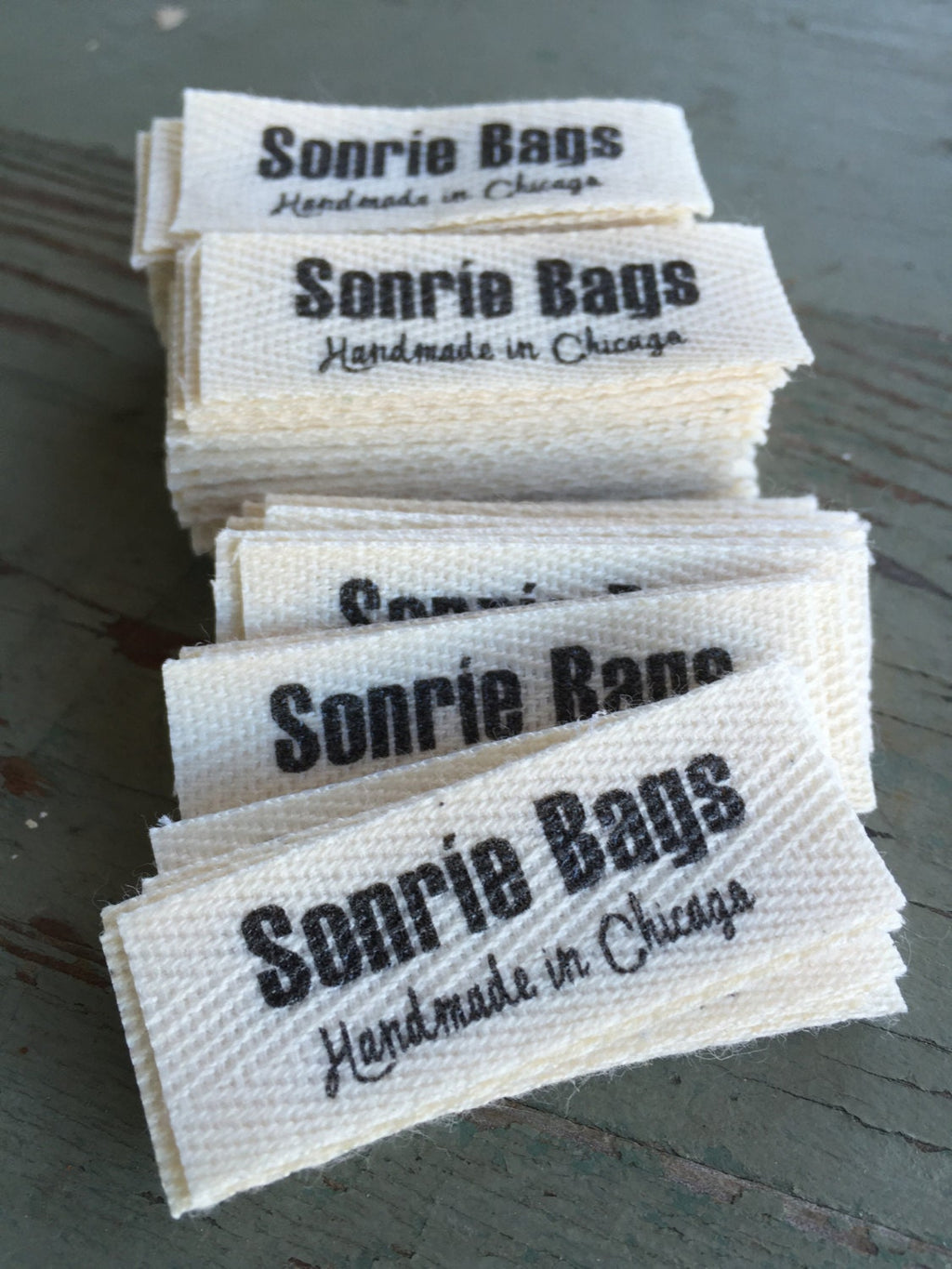 Custom (0.625 inch) Pre-CUT - Printed Cotton Twill Ribbon Labels: Flat or Folded, Sew-in - Natural/White