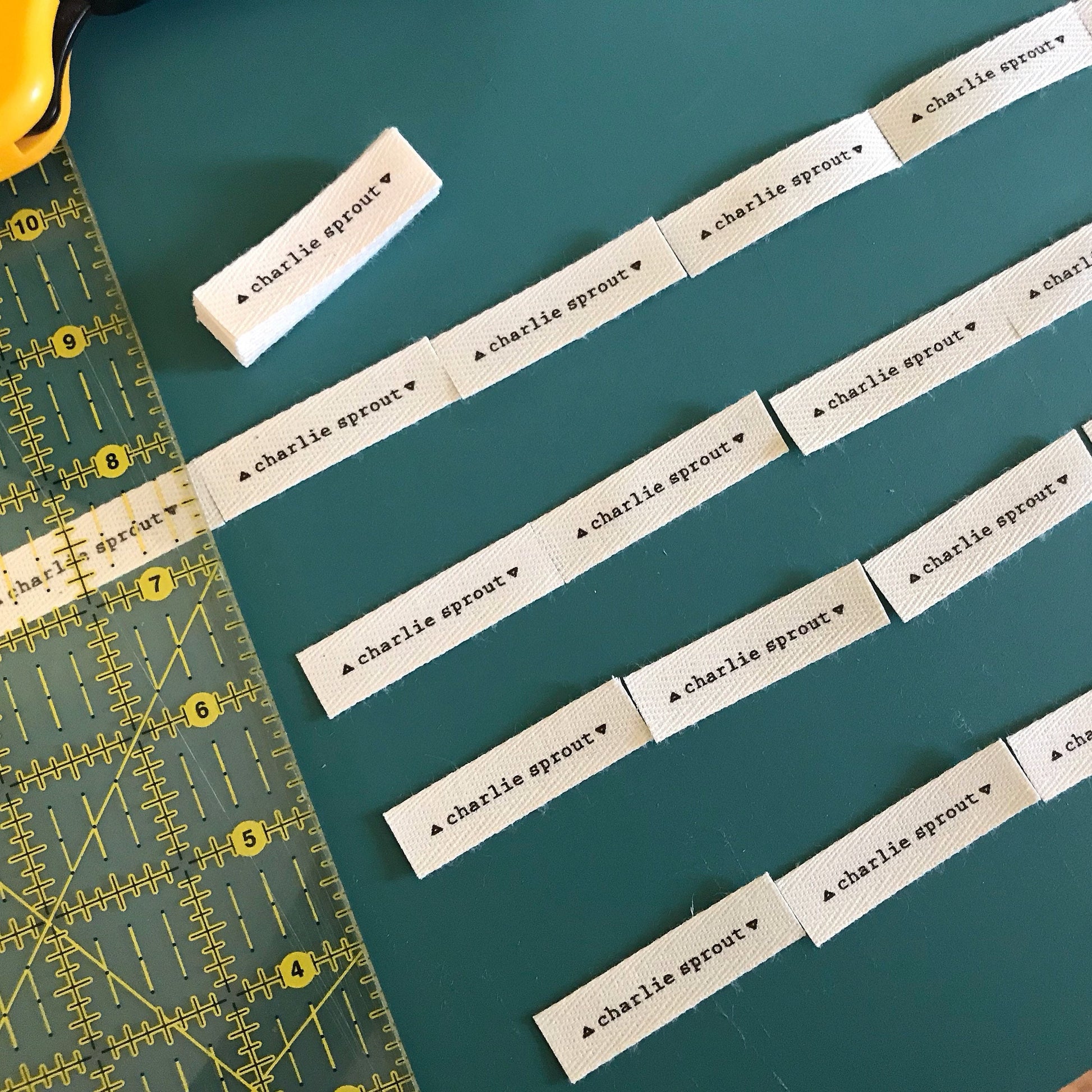 Custom (0.5 inch) pre-CUT - Printed Cotton Twill Ribbon Labels: Flat or Folded, Sew-in - Natural/White